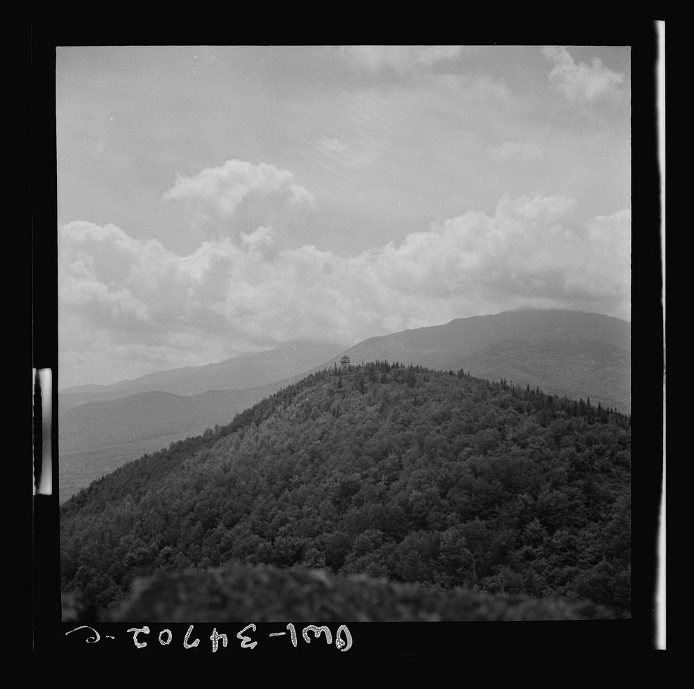 [Untitled photo, possibly related to: Gorham (vicinity), New Hampshire. Fire tower on top of Pine Mountain]. Sourced from…