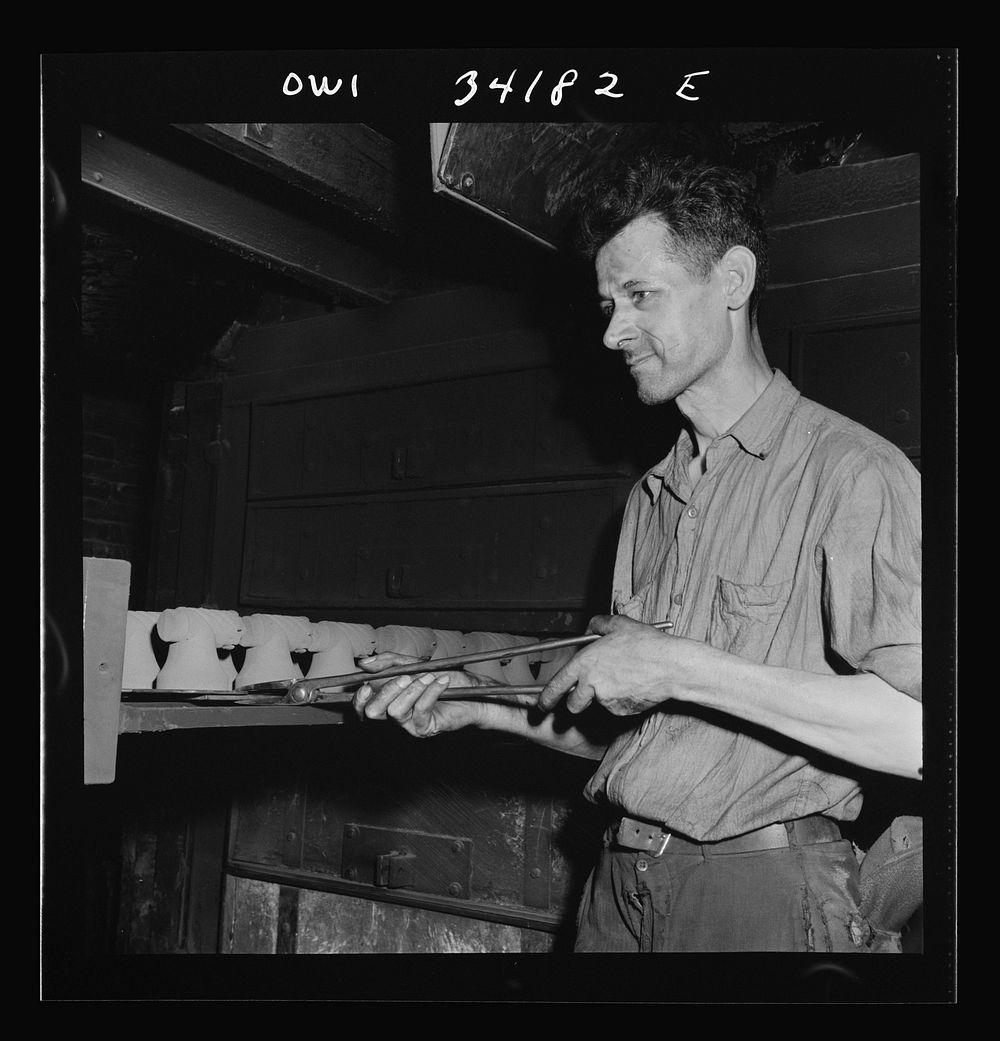 New Britain, Connecticut. Hot cores to be used by the U.S. Army to make molds for meat choppers at the Landers, Frary and…