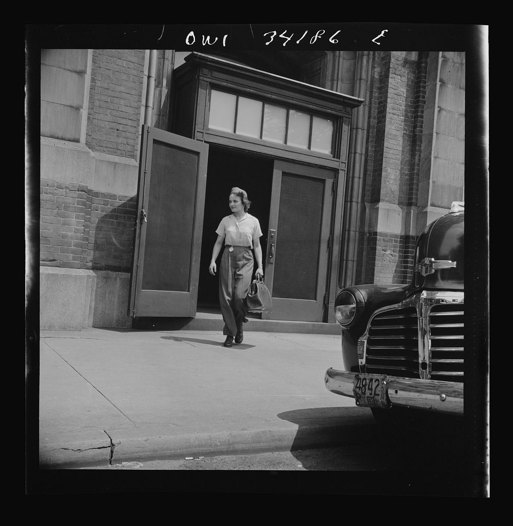 [Untitled photo, possibly related to: New Britain, Connecticut. Women employed at Landers, Frary and Clark plant. A shuttle…