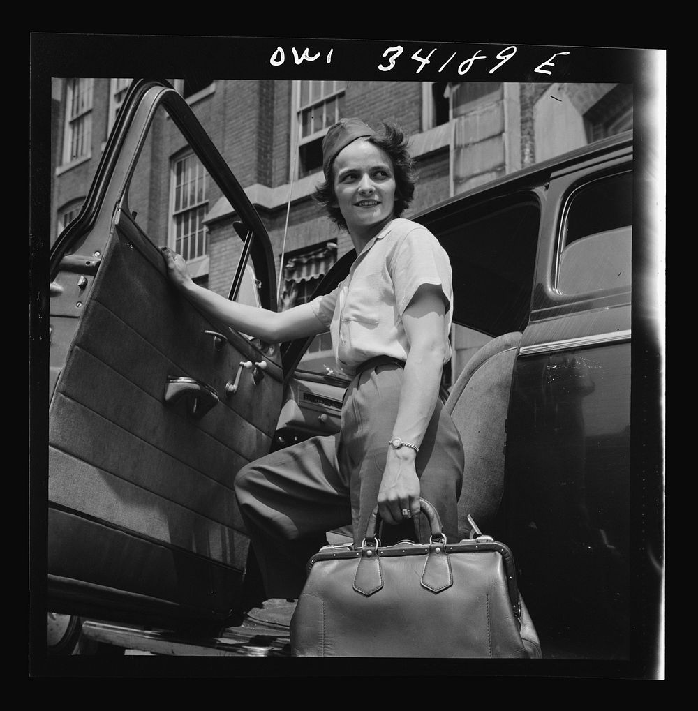 New Britain, Connecticut. Women employed at Landers, Frary and Clark plant. A shuttle driver. Sourced from the Library of…