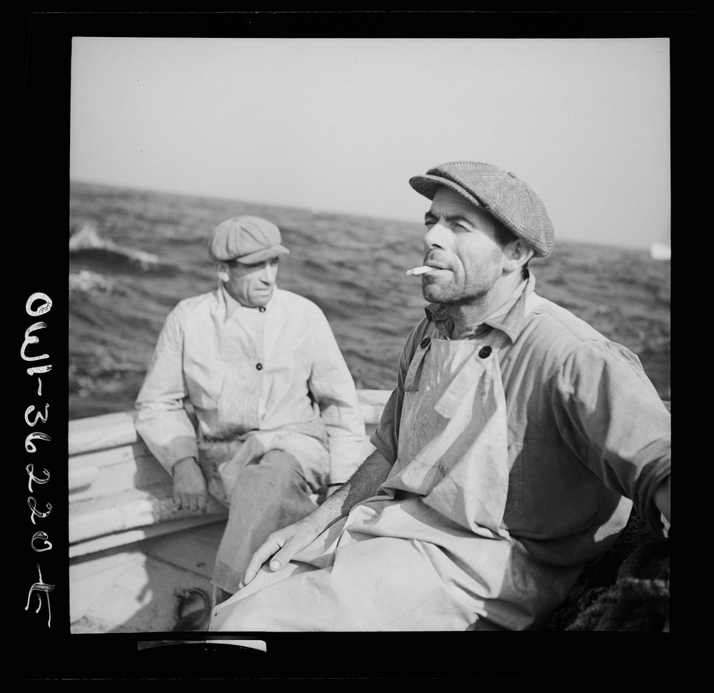 On board a line trawler converted for dragging, fishing out from Gloucester, Massachusetts. Taking it easy. Sourced from the…