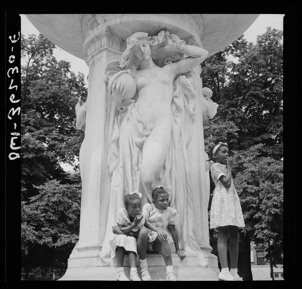 Washington, D.C. Children playing in a fountain in Dupont Circle. Sourced from the Library of Congress.