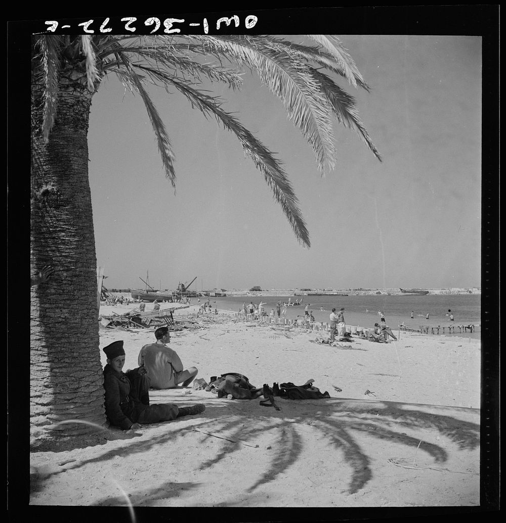 Bizerte, Tunisia. American troops bathing on the beach after tha Allied victory. Sourced from the Library of Congress.