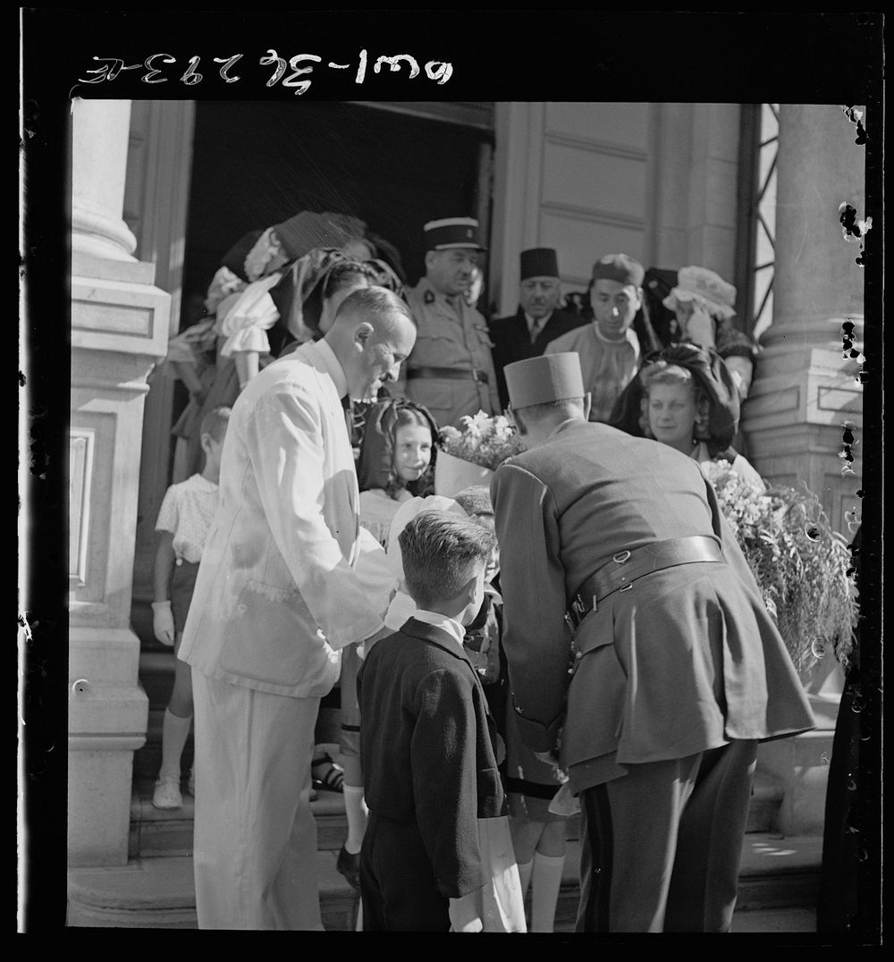 Tunis, Tunisia. General de Gaulle greeting young admirers at the residence in Tunis. Sourced from the Library of Congress.