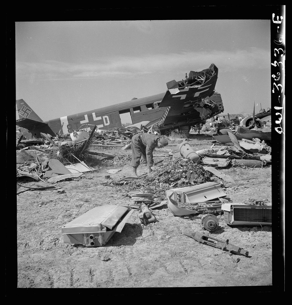 [Untitled photo, possibly related to: Tunis, Tunisia. Wrecked German planes at El Aouiana airport]. Sourced from the Library…