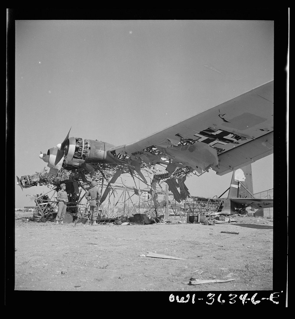 Tunis, Tunisia. Wreckage of a Messerschmitt 323 at El Aouiana airport. This six-engine troop transport, one of the largest…