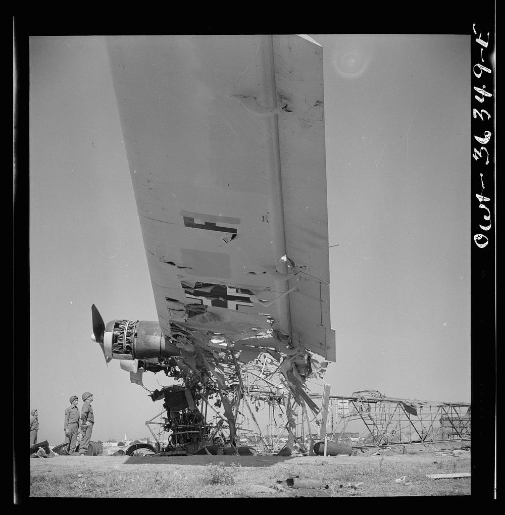 Tunis, Tunisia. Wreckage of a Messerschmitt 323 at El Aouiana airport. This six-engine troop transport, one of the largest…