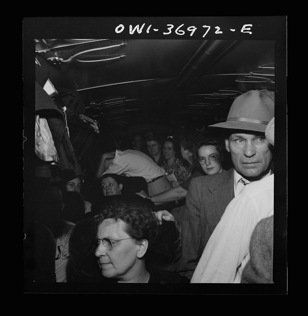[Untitled photo, possibly related to: Passengers on a Greyhound bus going from Washington, D.C. to Pittsburgh…