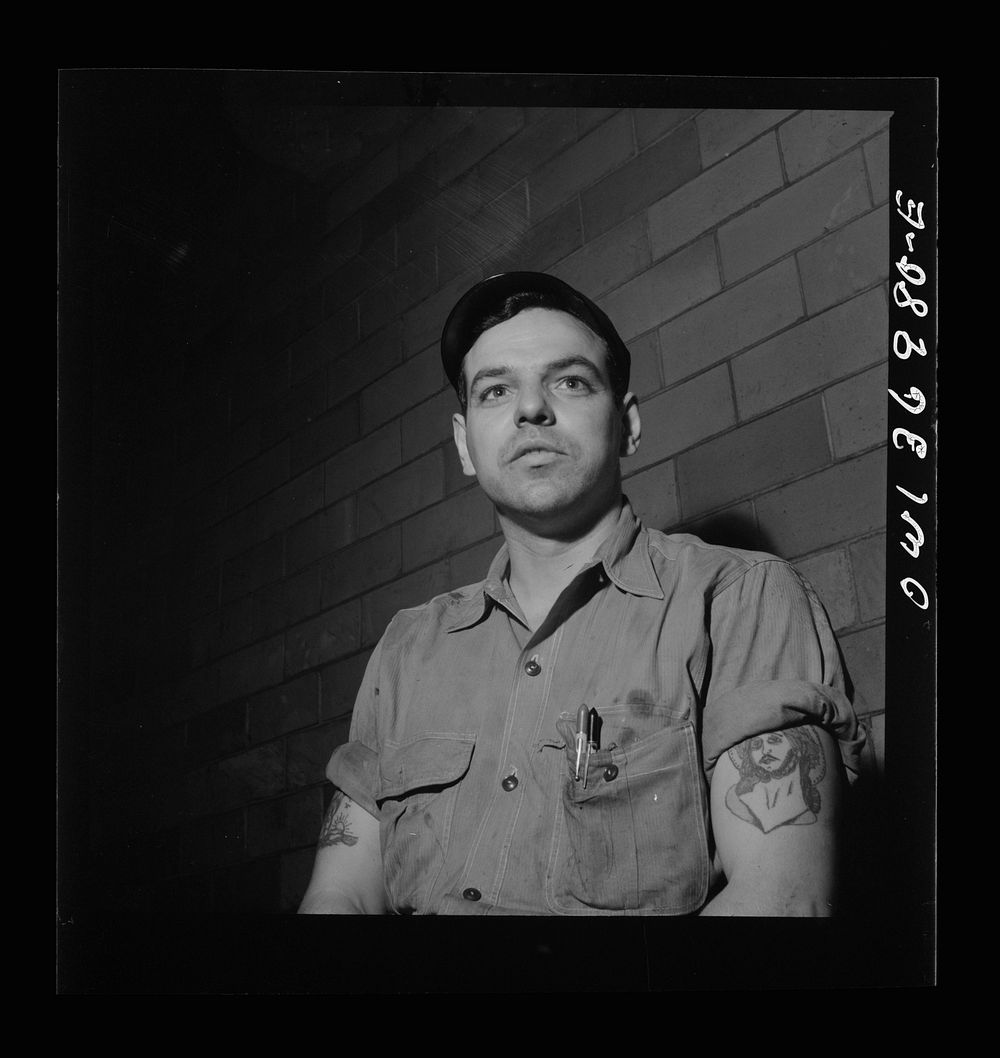 Pittsburgh, Pennsylvania. A mechanic at the Greyhound garage. Sourced from the Library of Congress.