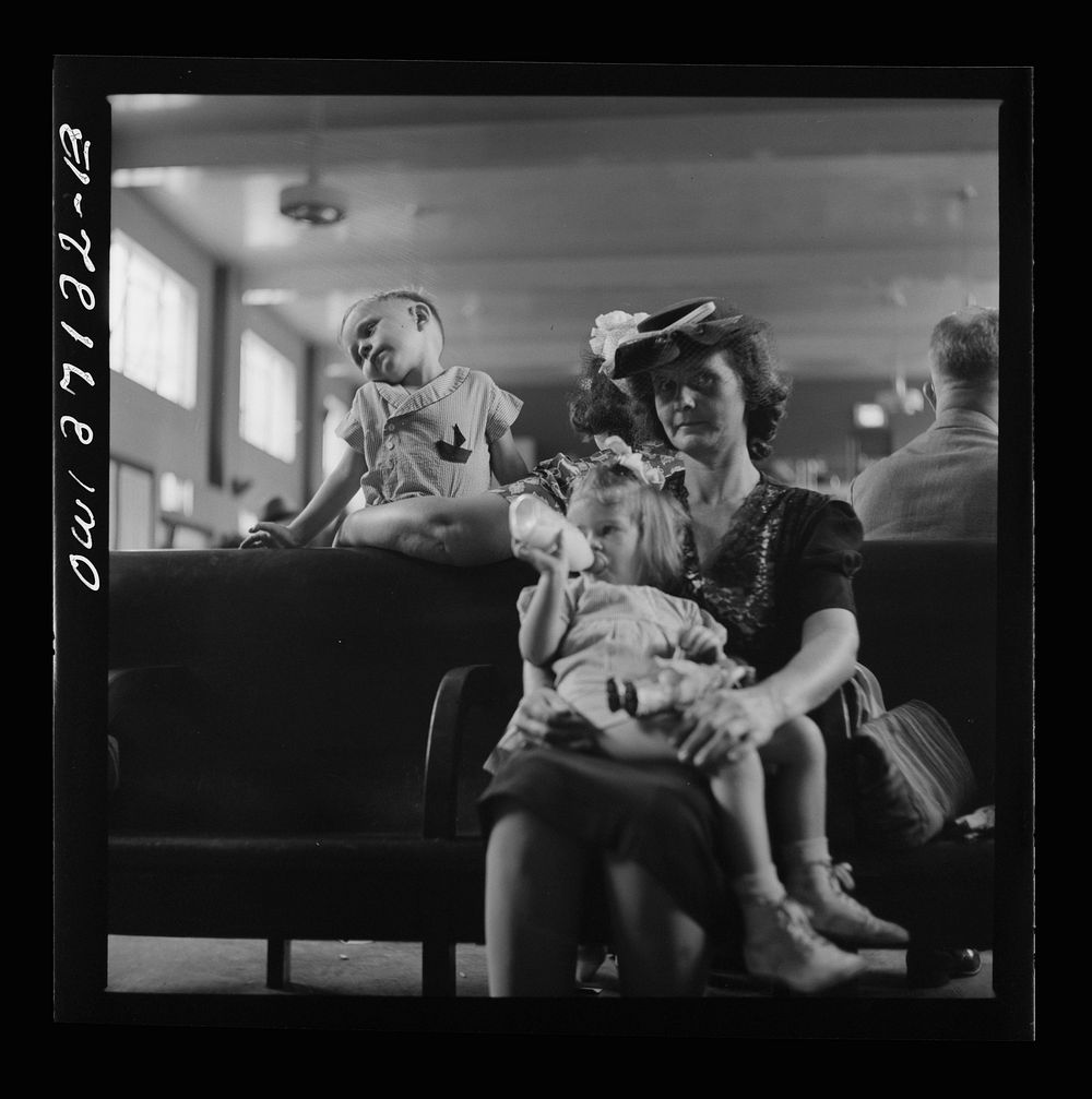 [Untitled photo, possibly related to: Pittsburgh, Pennsylvania. Passengers in the waiting room of the Greyhound bus…