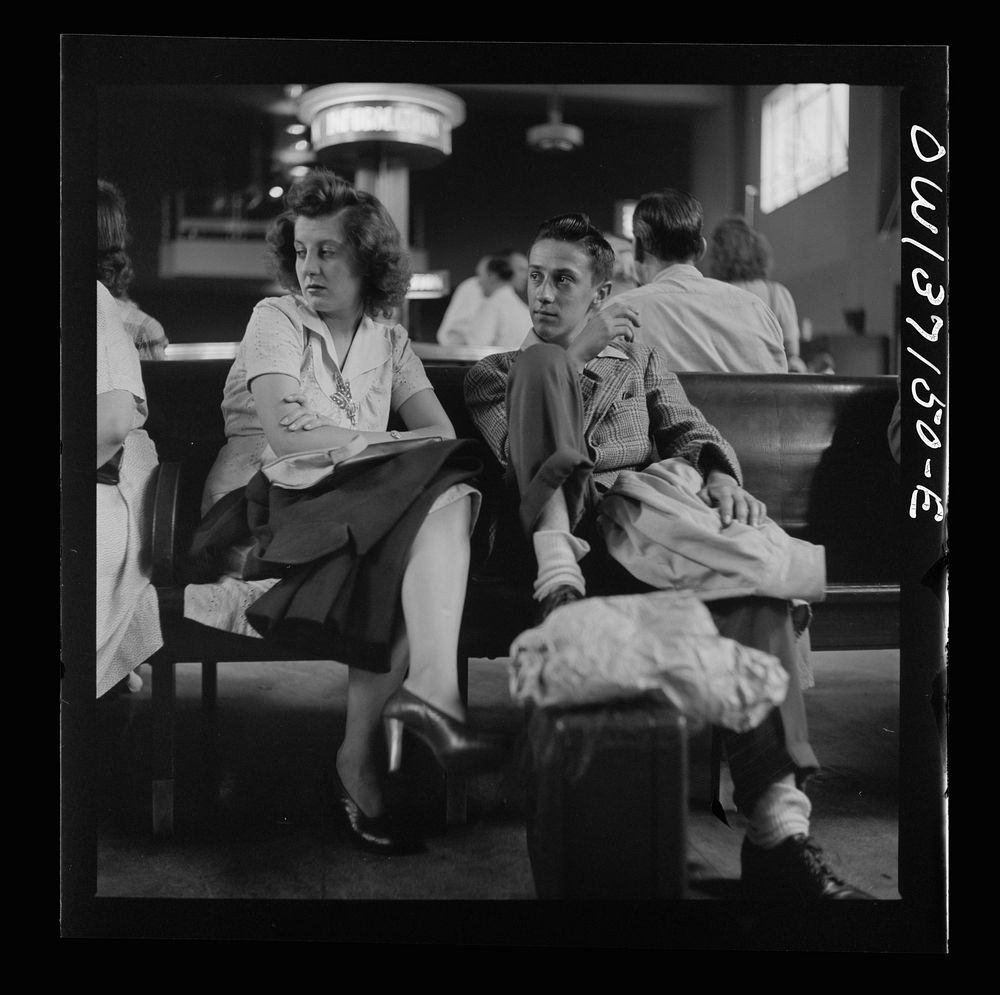 Pittsburgh, Pennsylvania. Passengers in the waiting room of the Greyhound bus station. Sourced from the Library of Congress.