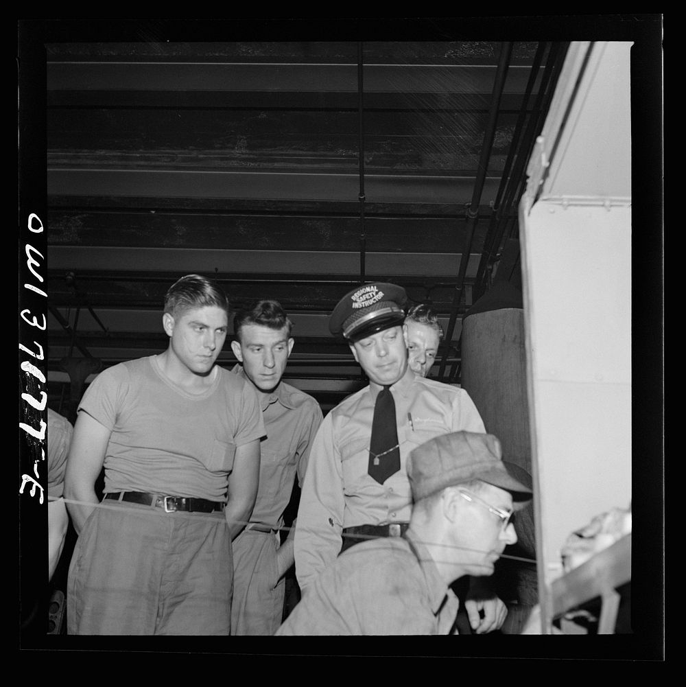 [Untitled photo, possibly related to: Pittsburgh, Pennsylvania. The regional safety instructor for the Greyhound bus company…
