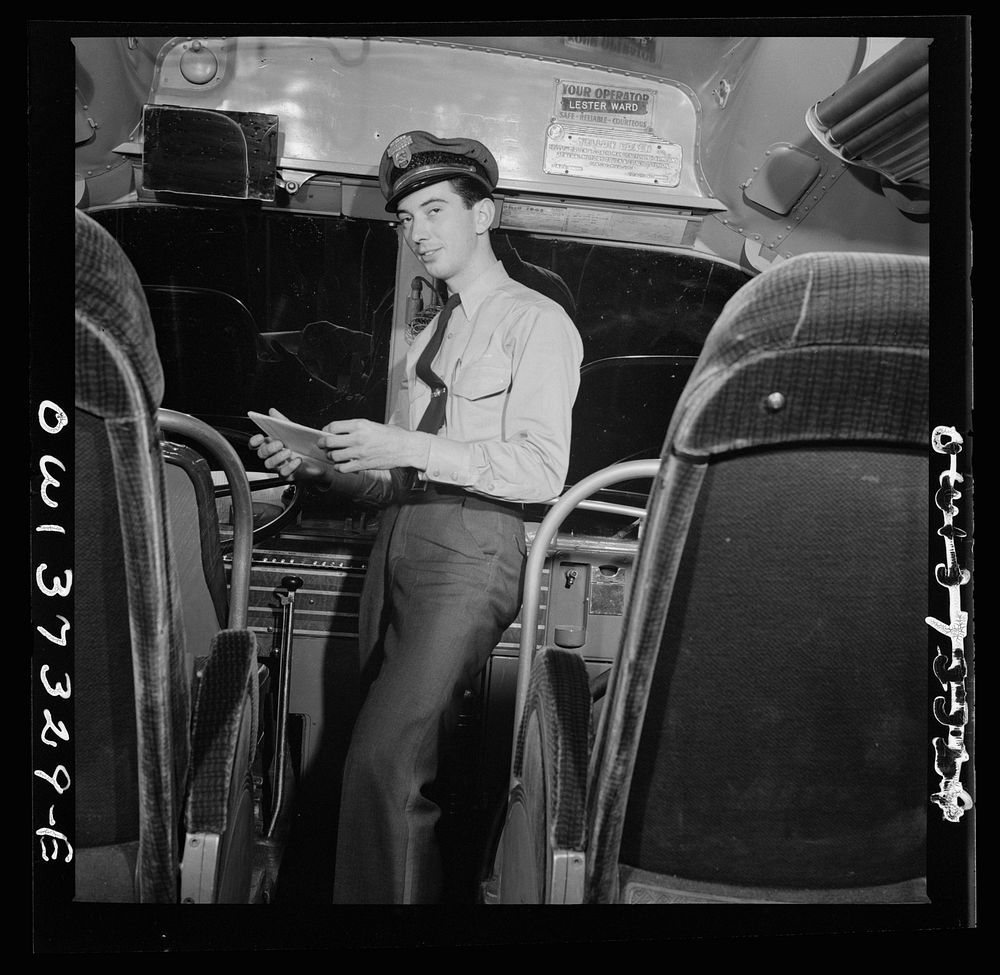 [Untitled photo, possibly related to: Columbus, Ohio. Lester Ward, a Greyhound bus driver]. Sourced from the Library of…