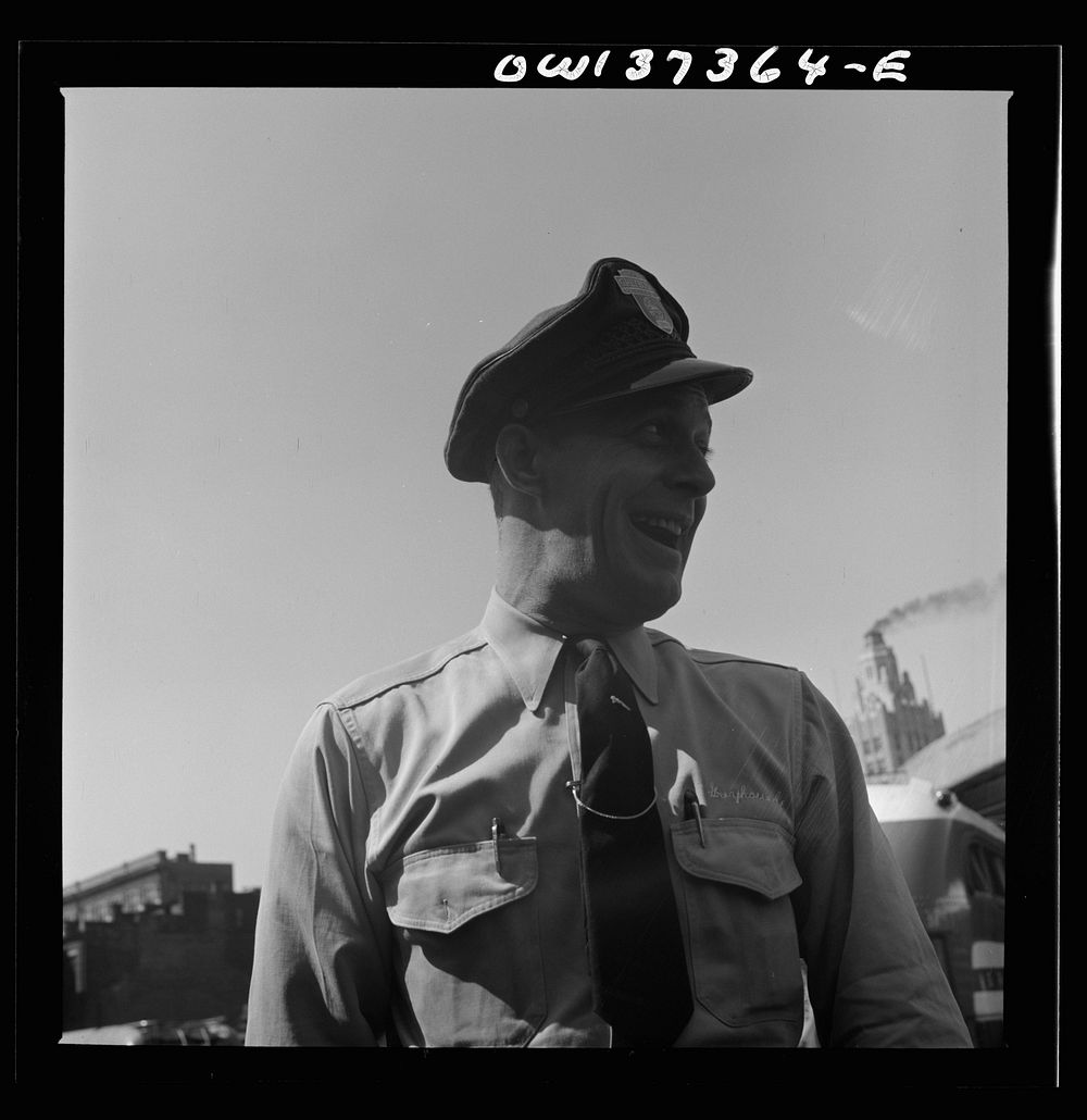 [Untitled photo, possibly related to: Columbus, Ohio. A Greyhound bus driver]. Sourced from the Library of Congress.