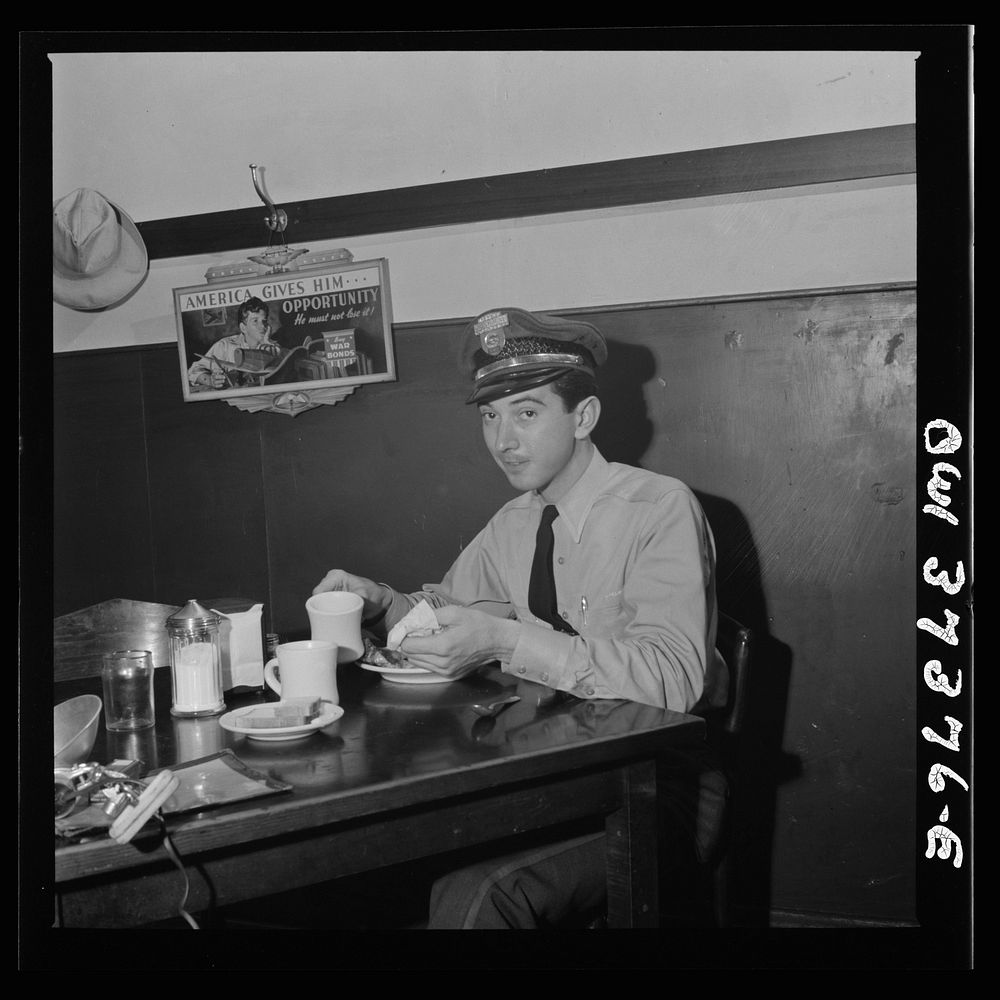 [Untitled photo, possibly related to: Columbus, Ohio. Lester Ward, a Great Lakes Greyhound bus driver who has just come in…