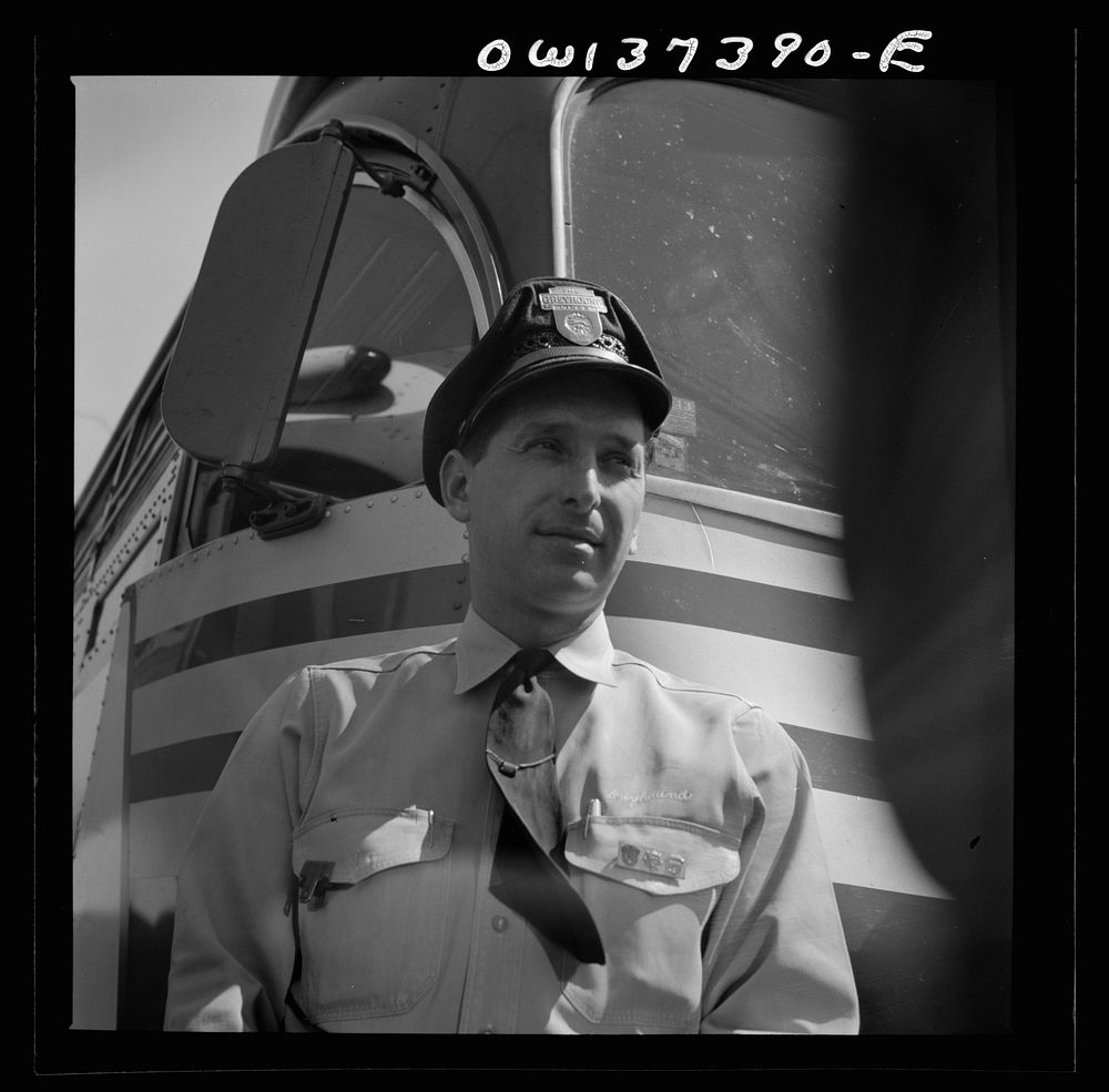 [Untitled photo, possibly related to: Columbus, Ohio. Randy Pribble, a bus driver for the Pennsylvania Greyhound Company].…