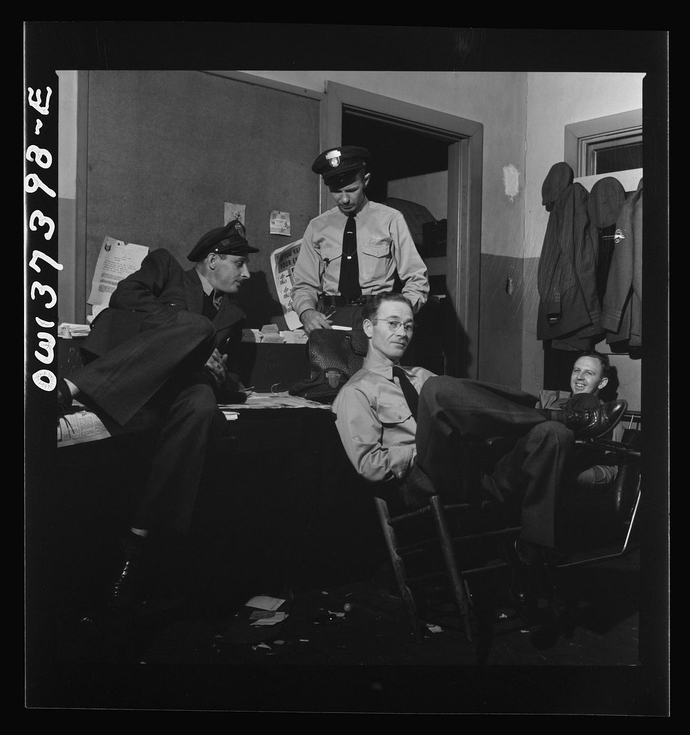 [Untitled photo, possibly related to: Columbus, Ohio. Greyhound bus drivers resting in the drivers' room]. Sourced from the…