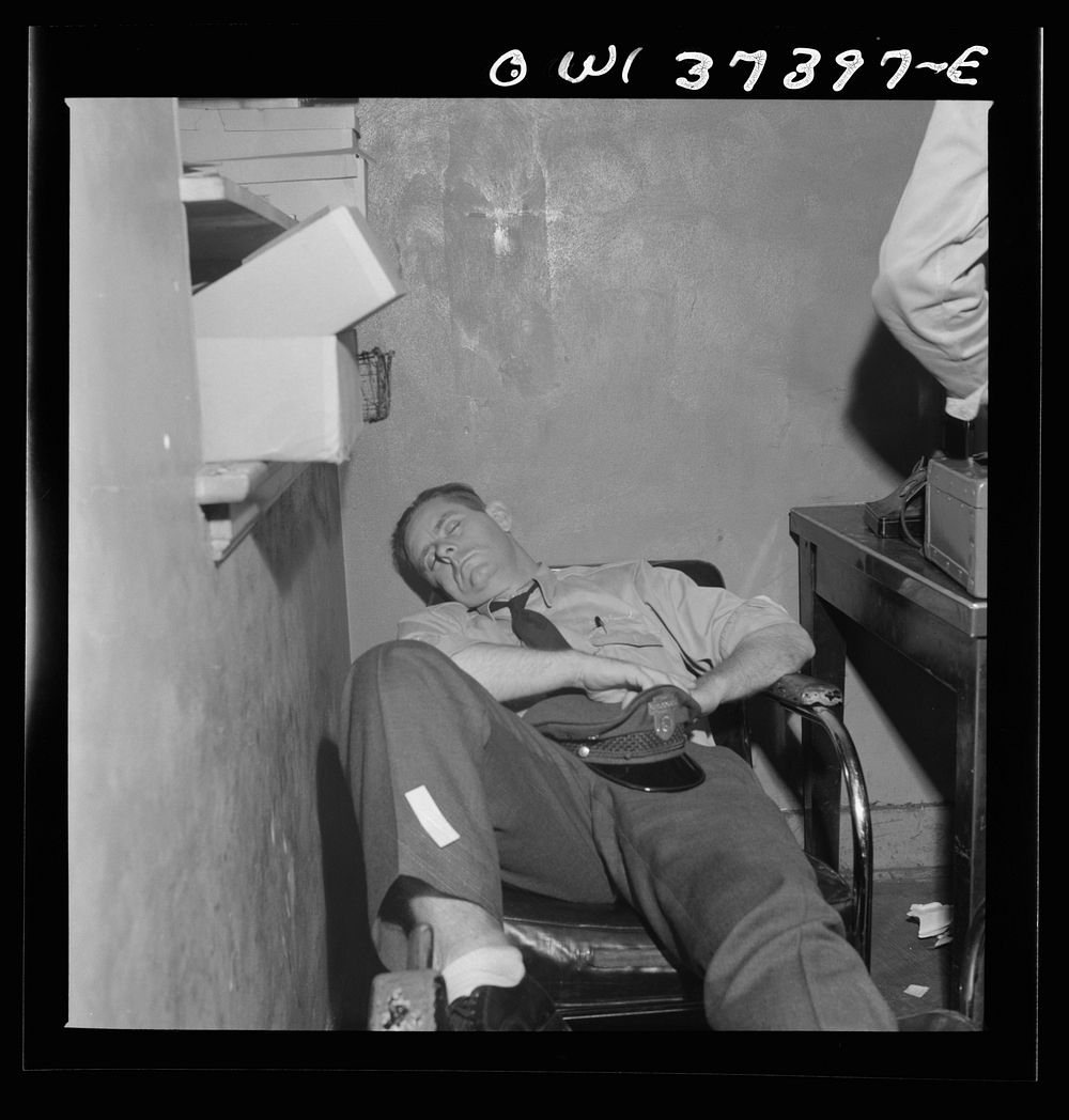 Columbus, Ohio. Greyhound bus drivers resting in the drivers'1 room. Sourced from the Library of Congress.
