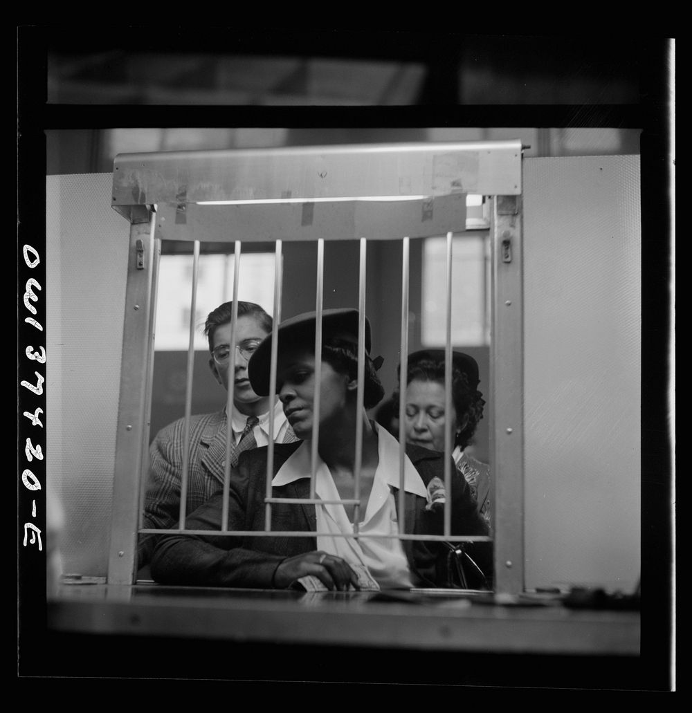 [Untitled photo, possibly related to: Pittsburgh, Pennsylvania. People buying tickets at the Greyhound bus terminal].…