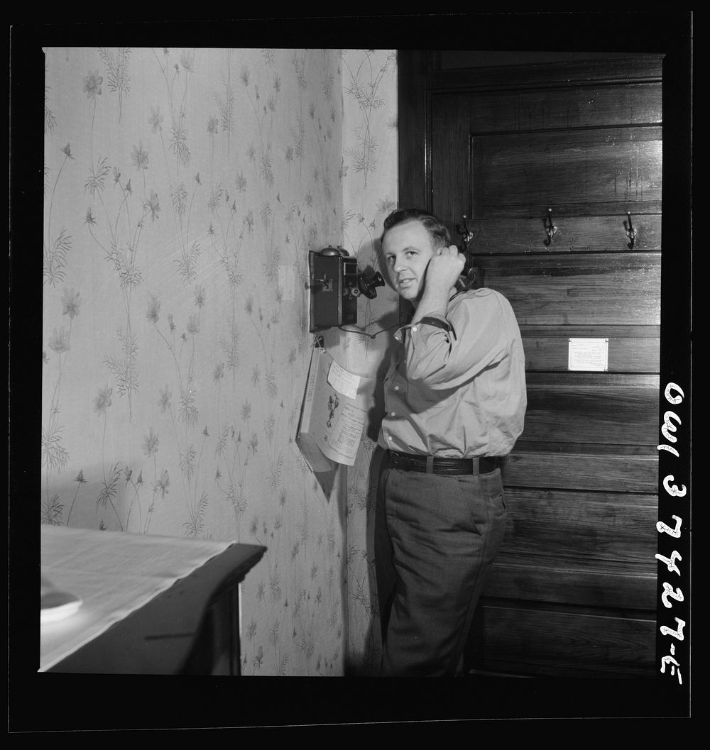 [Untitled photo, possibly related to: Greyhound bus driver Clem "Bud" Carson. He has been working for Greyhound for one…