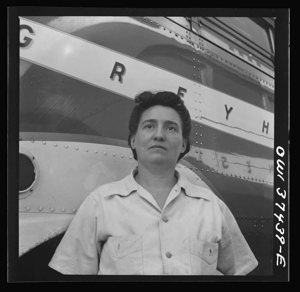 Columbus, Ohio. A woman cleaner who is employed at the Greyhound garage to wash buses. Sourced from the Library of Congress.