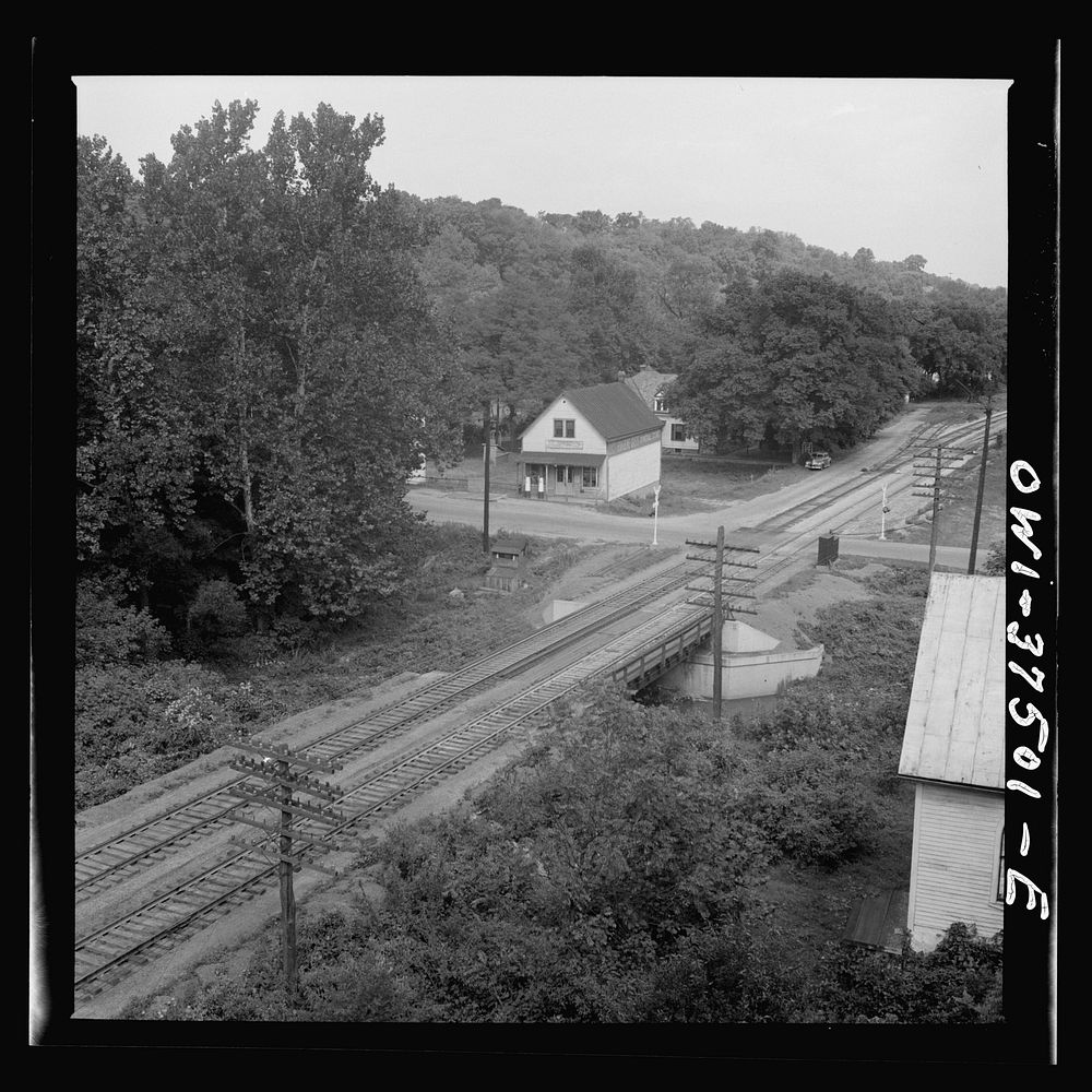 [Untitled photo, possibly related to: A railroad crossing on the bus route between Columbus and Cincinnati, Ohio]. Sourced…