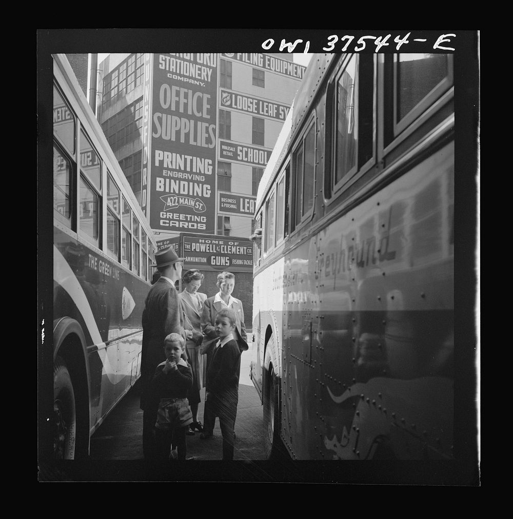 [Untitled photo, possibly related to: Cincinnati, Ohio. Saying goodbye at the bus terminal]. Sourced from the Library of…