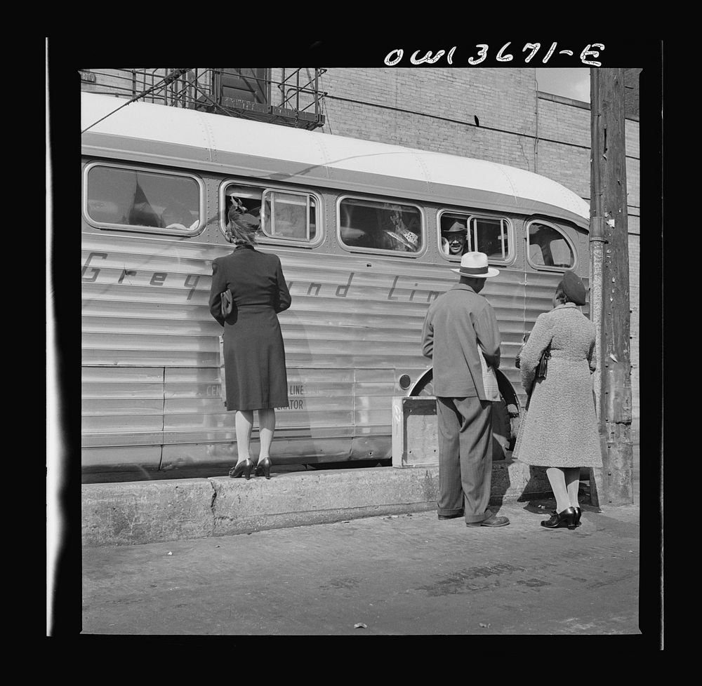 Chicago, Illinois. People saying goodbye at the Greyhound bus terminal. Sourced from the Library of Congress.