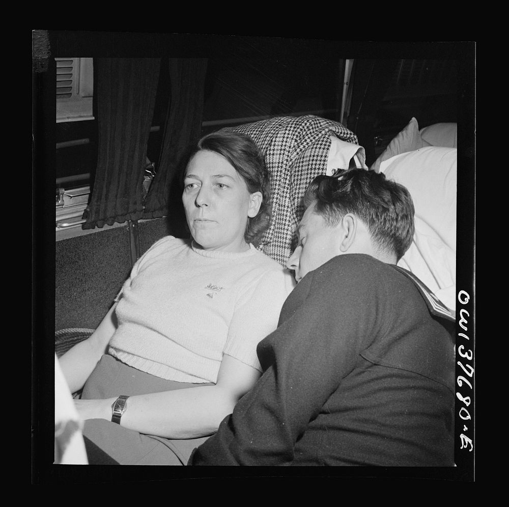 Passengers on a Greyhound bus bound for Chicago, Illinois from Cincinnati, Ohio at two a.m.. Sourced from the Library of…