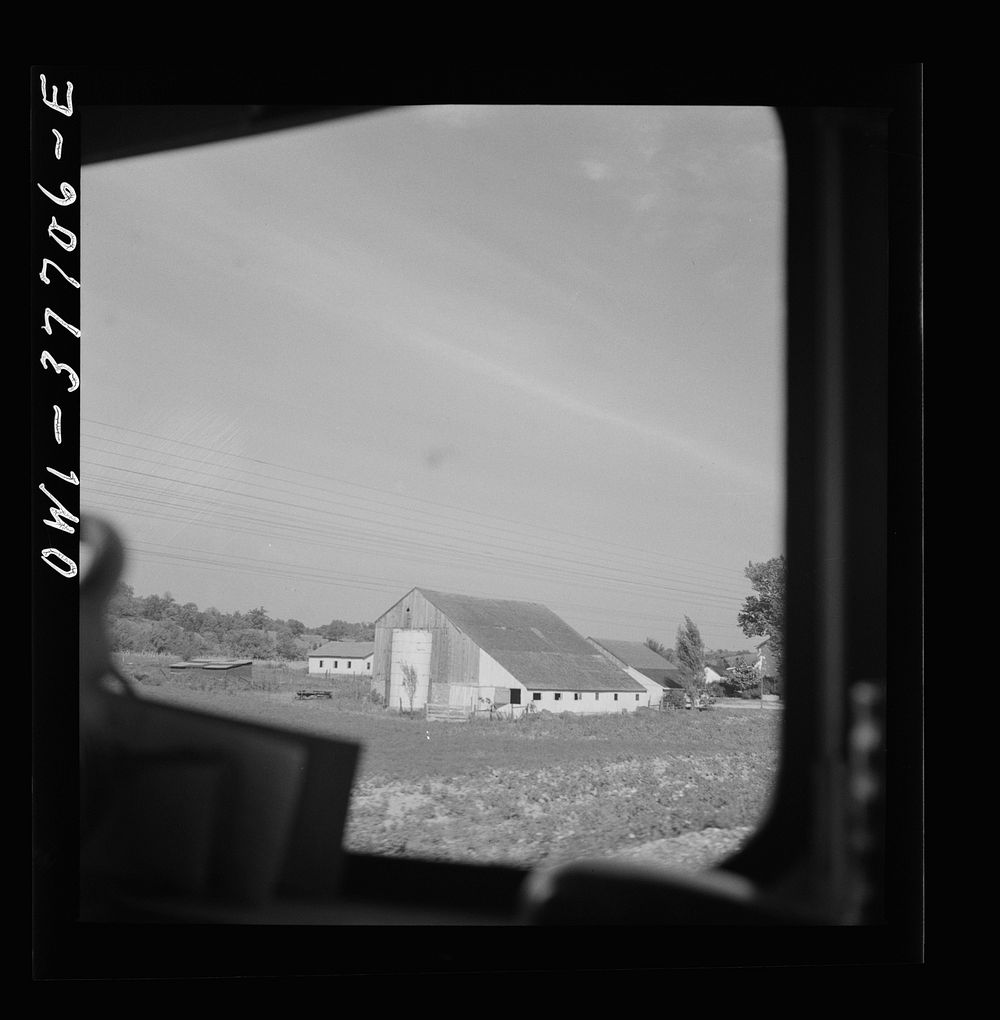 A rural landscape as seen from a bus between Chicago, Illinois and Cincinnati, Ohio. Sourced from the Library of Congress.