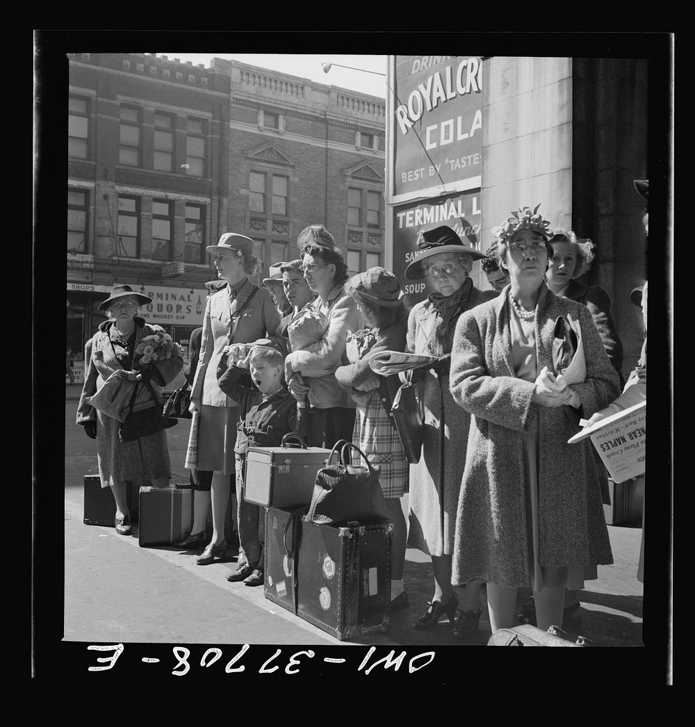 Indianapolis, Indiana. People waiting for a Greyhound bus bound for Louisville, Kentucky. Sourced from the Library of…