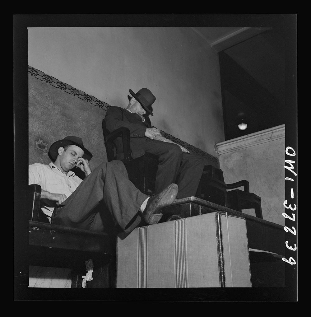 Indianapolis, Indiana. The waiting room of the Greyhound bus terminal at 5:30 a.m.. Sourced from the Library of Congress.