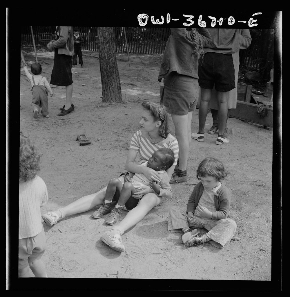 Interracial activities at Camp Ellen Marvin, where children are aided by the Methodist Camp Service. The nursery. Arden, New…