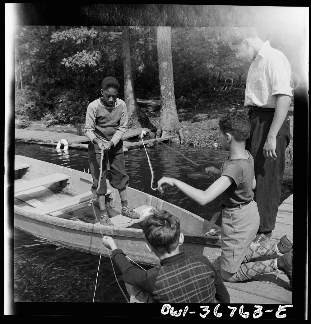 Southfields, New York. Interracial activities at Camp Nathan Hale, where children are aided by the Methodist Camp Service.…