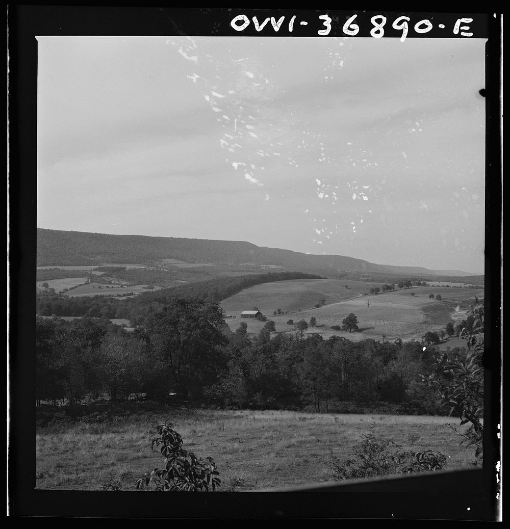 Pennsylvania landscape as seen from the window of a Greyhound bus going to Pittsburgh, Pennsylvania, from Washington, D.C..…