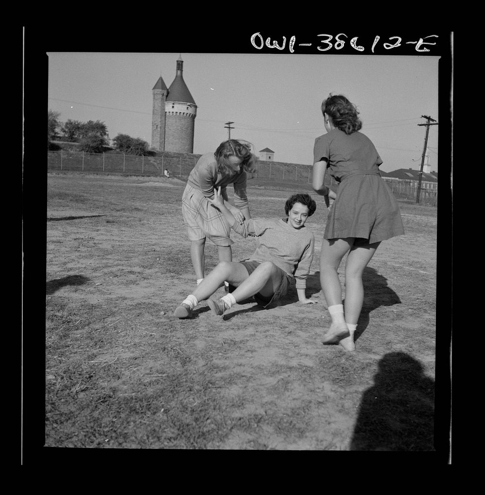 Washington, D.C. Playing soccer in a physical education class at Woodrow Wilson High School. Sourced from the Library of…