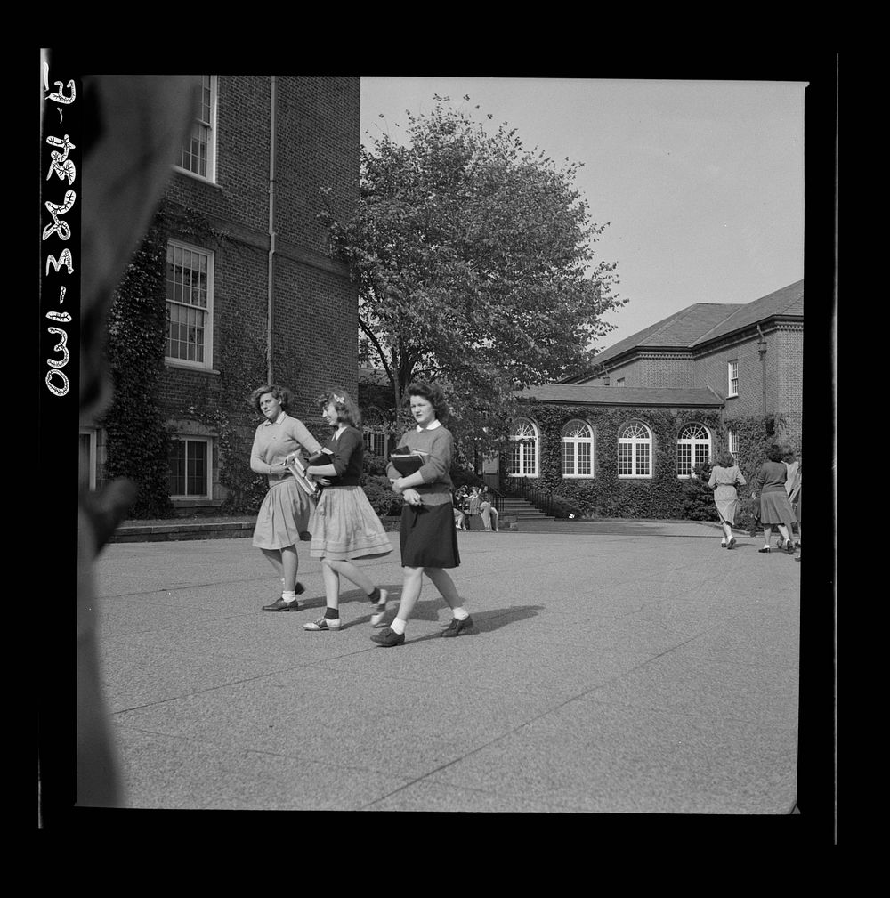 Washington, D.C. Returning to the building after a fire drill at Woodrow Wilson High School. Sourced from the Library of…