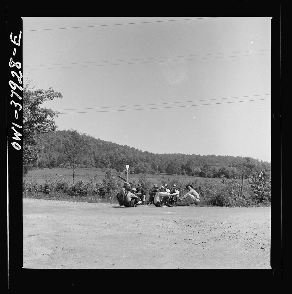 A Greyhound bus trip from Louisville, Kentucky, to Memphis, Tennessee, and the terminals. Men sitting by roadside on Sunday…