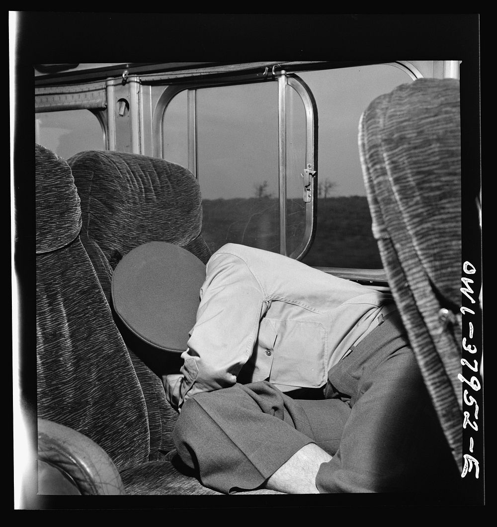 A Greyhound bus trip from Louisville, Kentucky, to Memphis, Tennessee, and the terminals. Sleeping soldier on Greyhound bus…