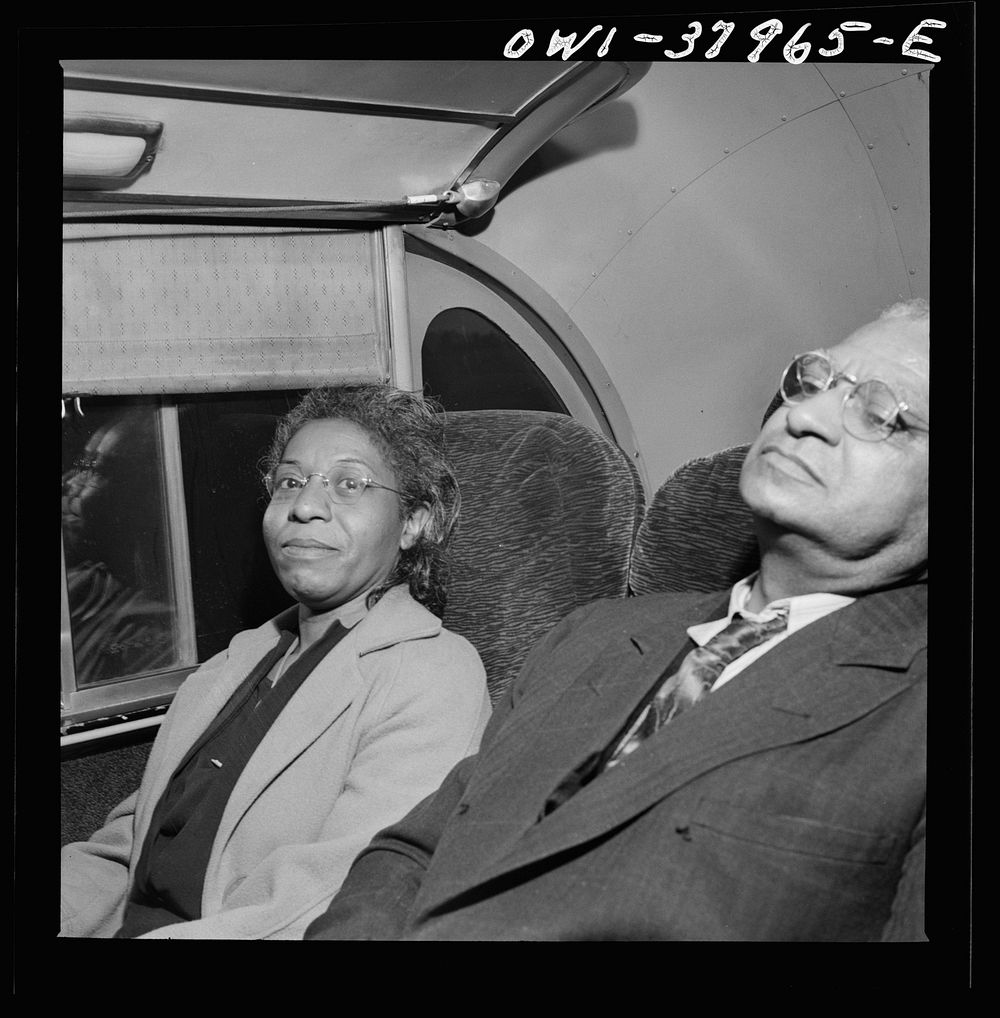 A Greyhound bus trip from Louisville, Kentucky, to Memphis, Tennessee, and the terminals. Colored passenger on bus enroute…