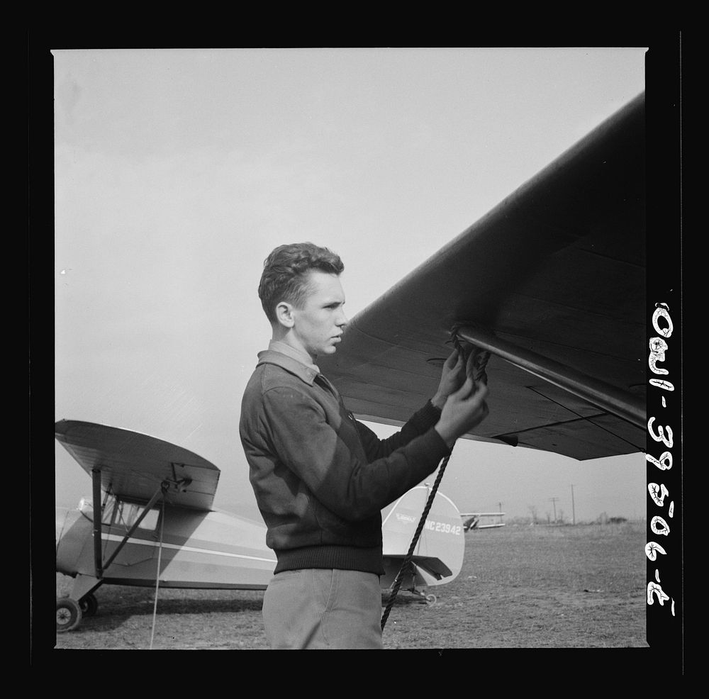 Frederick, Maryland. Returning from a practice flight at Stevens Airport, Walter Spangenberg, a student at Woodrow Wilson…