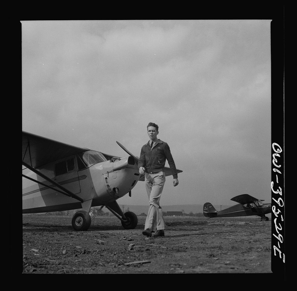 Frederick, Maryland. Walter Spangenberg, a student at Woodrow Wilson High School, takes flying lessons at the Stevens…
