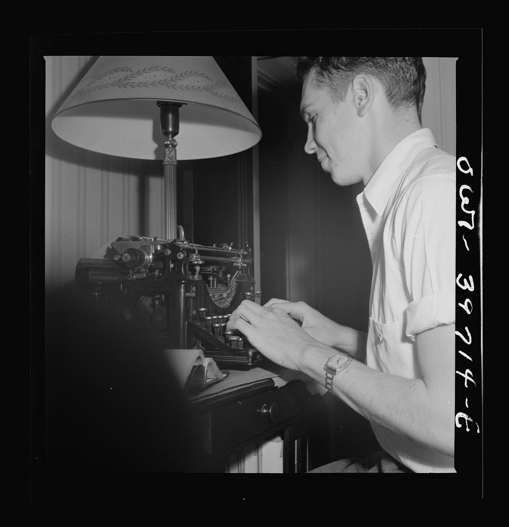Washington, D.C. Walter Spangenberg, a student at Woodrow Wilson High School, typing an assignment. Sourced from the Library…