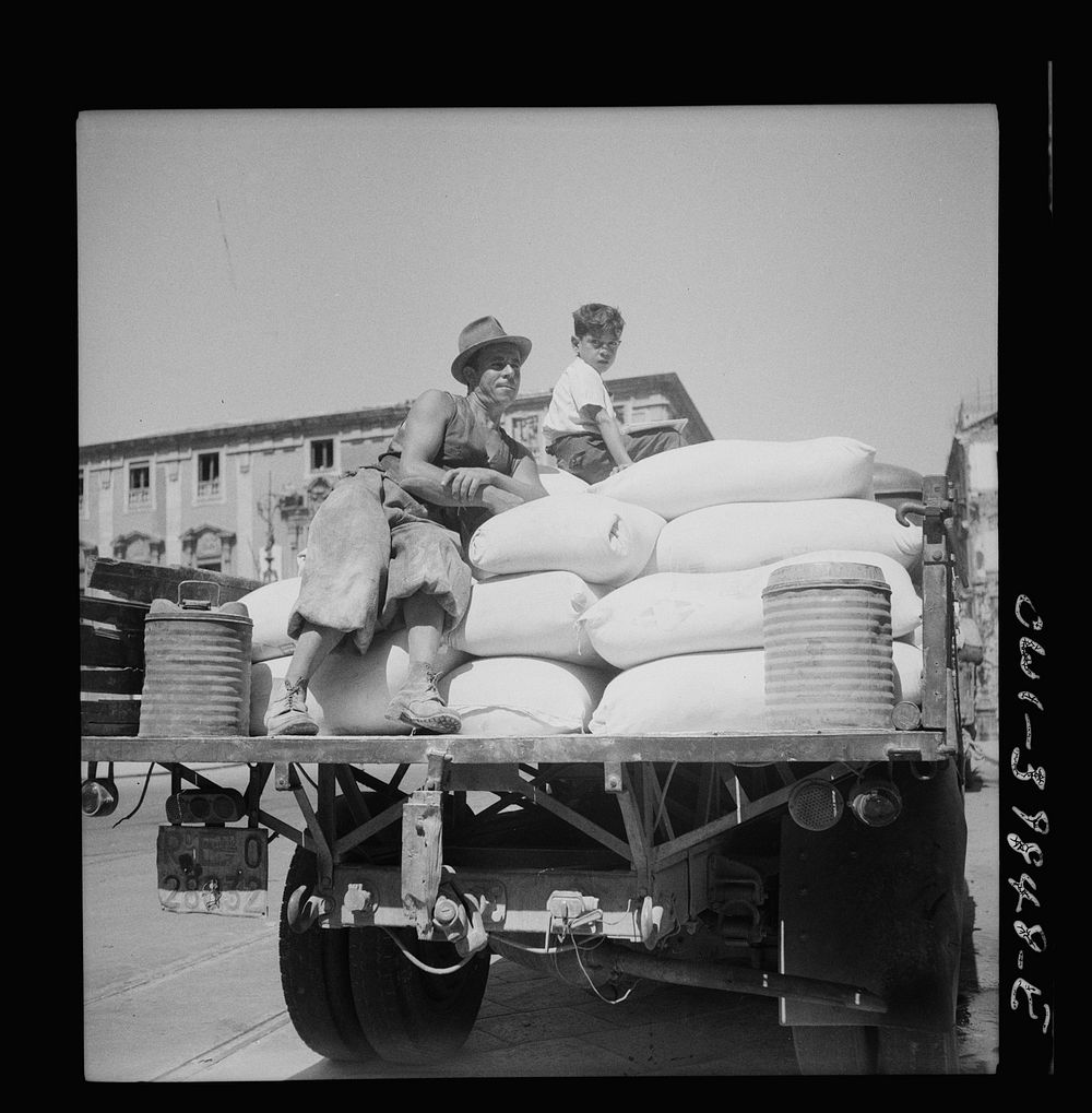 Messina, Sicily. Truck loaded with American white flour received via Italian schooner. Sourced from the Library of Congress.
