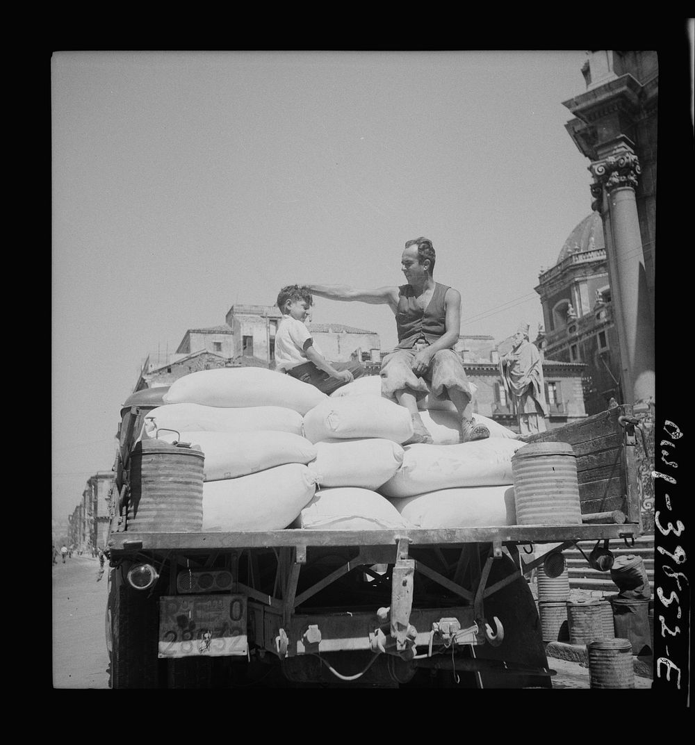 Messina, Sicily. Truckload of American white flour received via Italian schooner to help relieve the shortage here. Sourced…