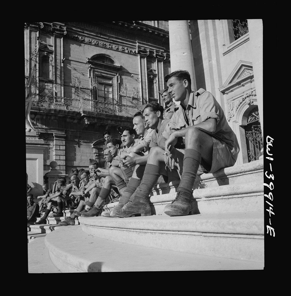 Palermo, Sicily. Soldiers on the steps of the cathedral. Sourced from the Library of Congress.
