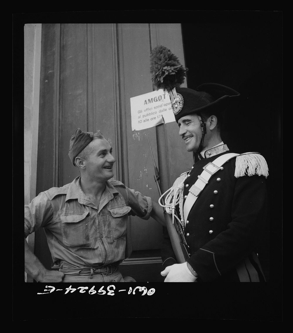 Italian national police in full dress on duty in Sicily. Sourced from the Library of Congress.