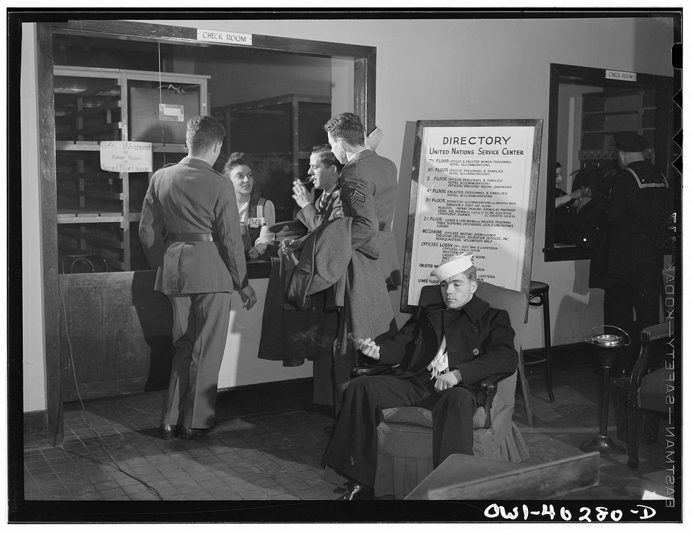 Washington, D.C. Checkrooms at the United Nations service center. Sourced from the Library of Congress.