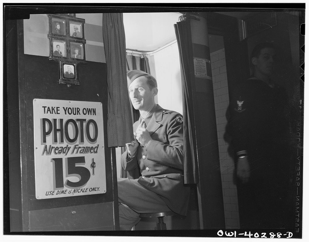 Washington, D.C. A picture-taking machine in the lobby at the United Nations service center. Sourced from the Library of…