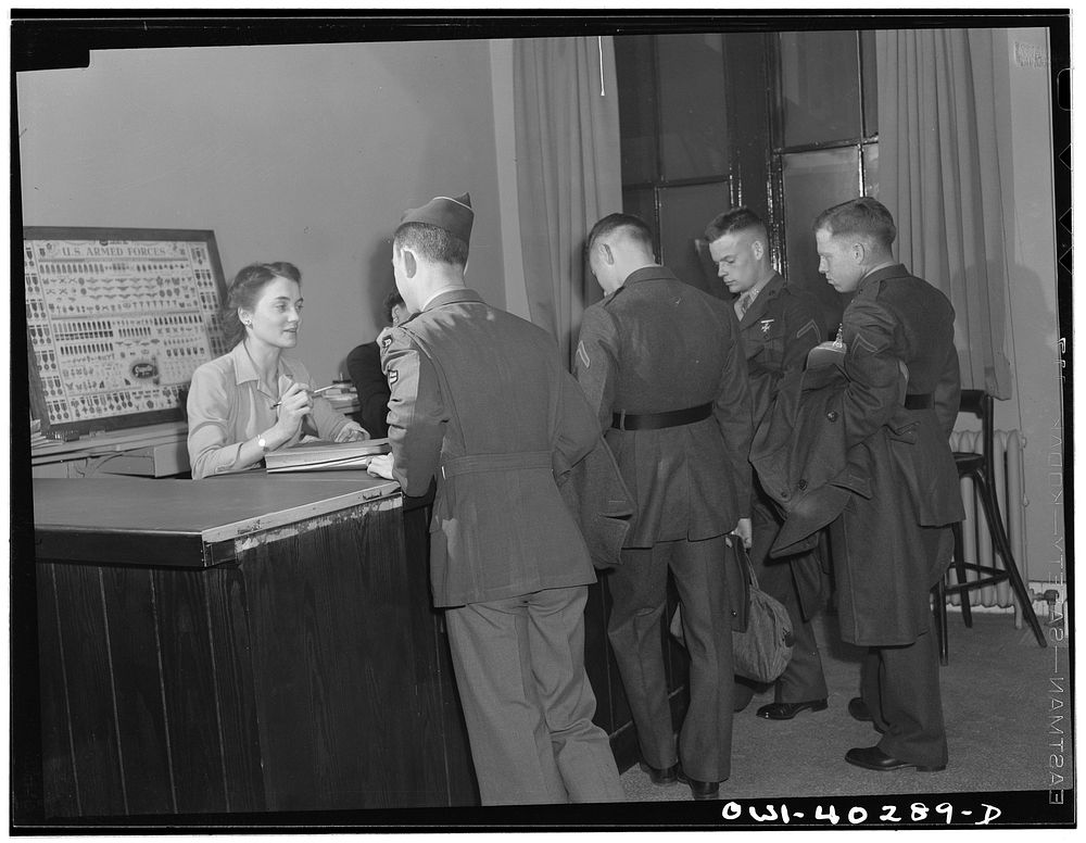 Washington, D.C. At the information desk in the United Nations service center. Sourced from the Library of Congress.